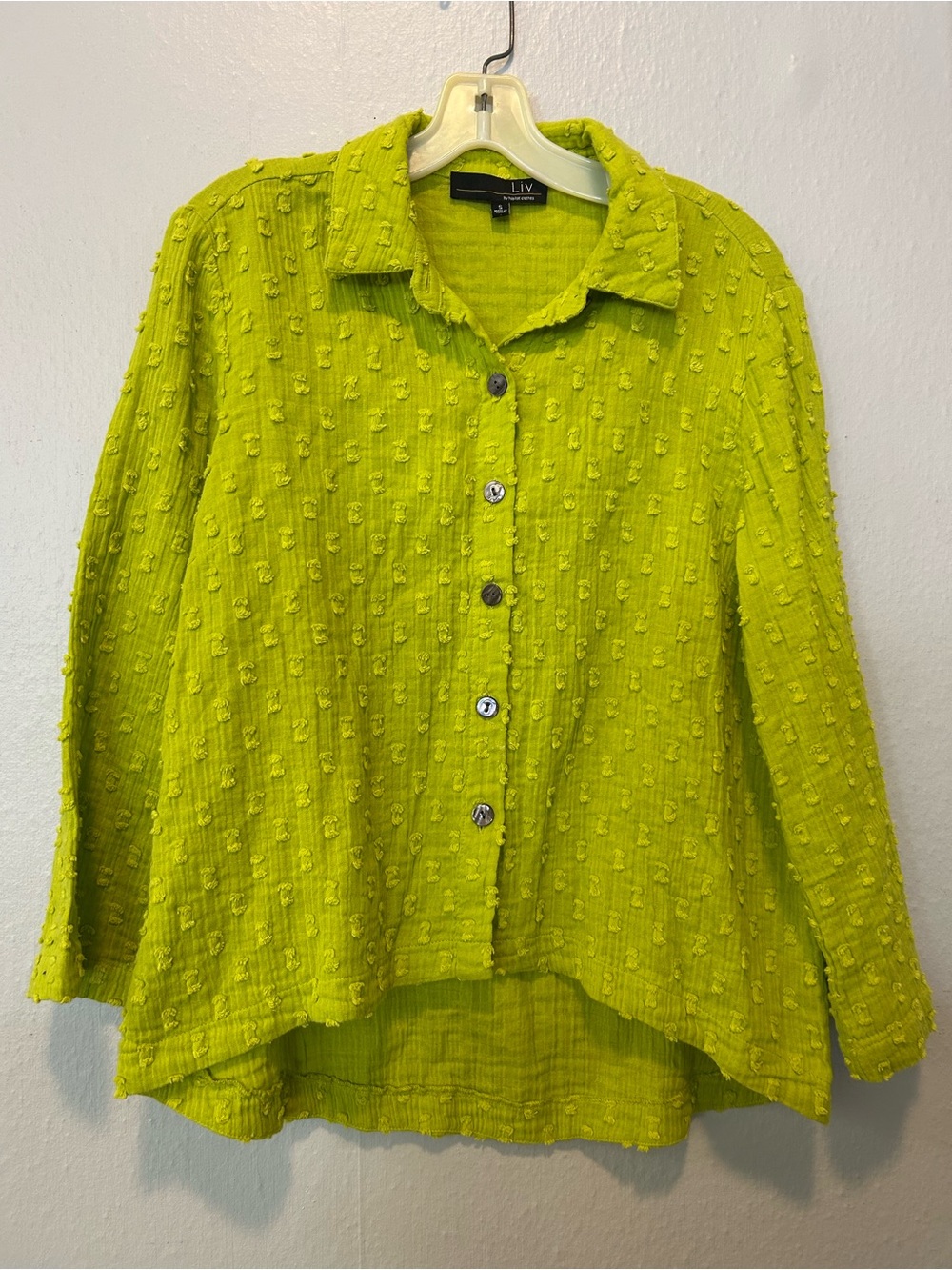 LIV Lime Green Textured Button-Down Shirt